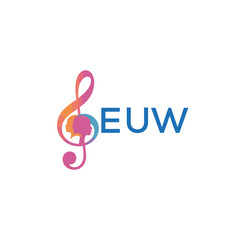 Fototapeta premium EUW “Creative music logo with human silhouettes and treble clef in gradient colors, EUW Later Logo, modern artistic design isolated on white background” 