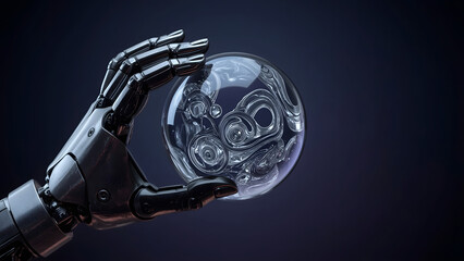 Robot Hand Holding Abstract Orb, AI Innovation Concept, Future of Technology and Creation