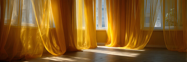 Sunlit Serendipity: Infusing Warmth and Elegance through Yellow Curtains in a Tranquil Space