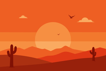 sunset desert plain lone cactus