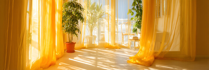Sunlit Serendipity: Infusing Warmth and Elegance through Yellow Curtains in a Tranquil Space
