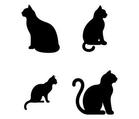 Cat Silhouette Icon Set Vector isolated Illustration of Black Domestic Cats in Various Sitting and Standing Poses