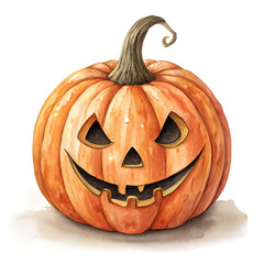 Watercolor Halloween Pumpkin Jack O Lantern Illustration on Transparent Background