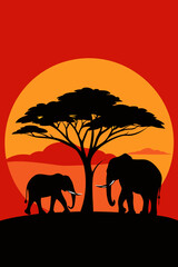 Fototapeta premium Elephant Family Under Giant Tree