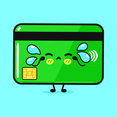 A cartoon credit card character is sad and crying with tears streaming down.