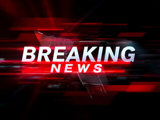 Breaking news banner with shattered glass effect appearing on screen