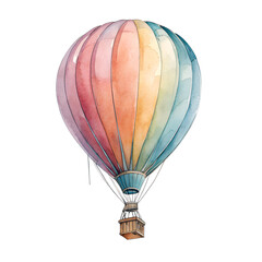 Watercolor Hot Air Balloon Illustration with Rainbow Colors on transparent background