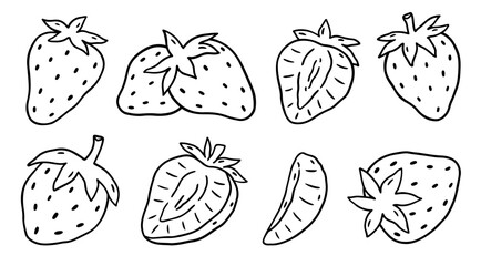 Strawberry set isolated on a white background. Vector hand-drawn illustration in outline style. Perfect for cards, decorations, logo, menu, recipes, various designs.