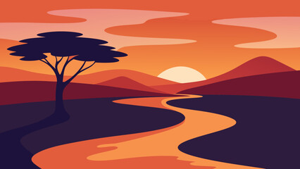 peaceful river savanna dusk glowing