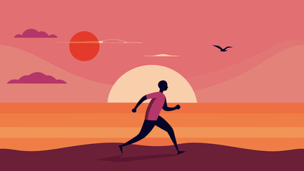 person running beach orange pink sunset