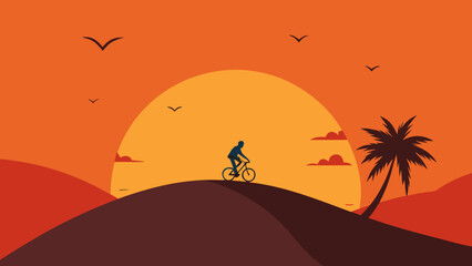 person bicycle tropical hill sunset