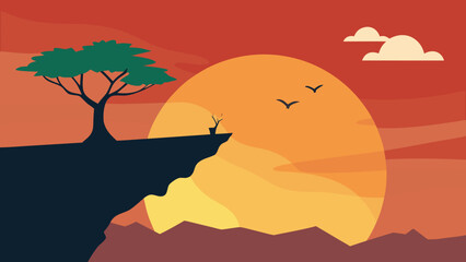 Tree Cliff Edge Sunset Distance