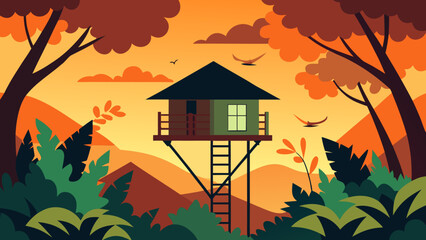 Treehouse Tropical Forest Sunset
