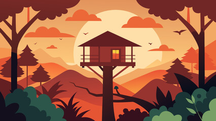 Treehouse Tropical Forest Sunset Leaves