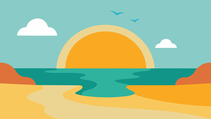 Vector Peaceful Beach Cove Sunset