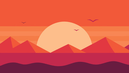 Vector Distant Mountains Ocean Glow