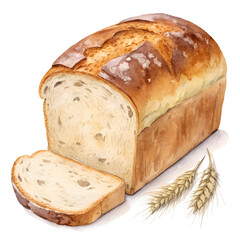 Watercolor Loaf of Bread with Wheat on Transparent Background