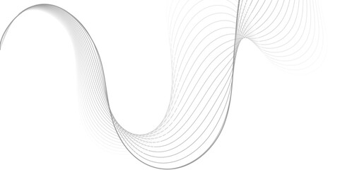 An abstract background featuring a series of thin, undulating, grayscale lines that create a dynamic wave pattern across a white canvas, suggesting sound waves or data flow.