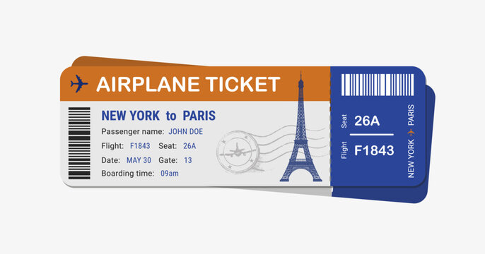 Template of airline boarding pass ticket isolated on white background