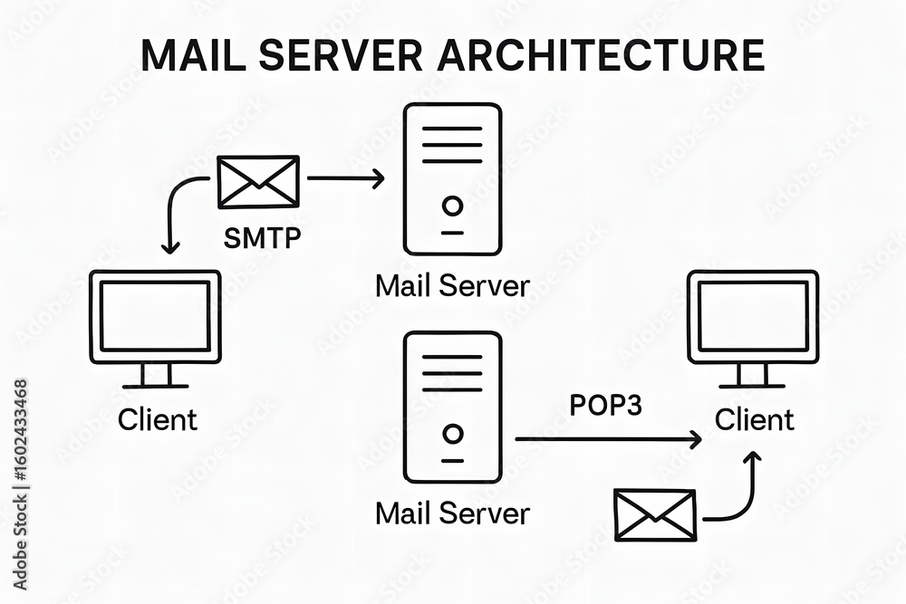 Poster mail server architecture: simplified diagram detailing the core components and communication flow of
