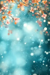 Dreamy Blossom Branches Against the Aqua Sky for Fantasy Floral Desktop Wallpaper Illustration