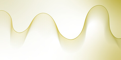 A graceful, flowing wave of thin, gradient lines transitioning from olive green to light brown, creating an elegant abstract pattern on a soft, warm yellow-green background, suggesting calm and sophis