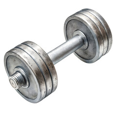 Single silver dumbbell for fitness and weight training on transparent background