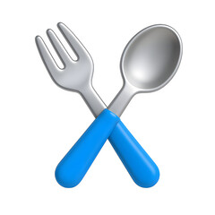3D Fork and Spoon Icon Representing Food and Dining
