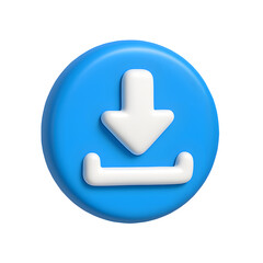 3D Download Arrow Icon in Blue Circle Isolated on White Background
