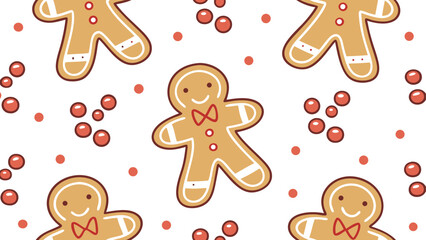 Cheerful gingerbread man pattern with red dots seamless
