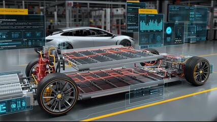 This setting showcases cutting-edge lithium battery technology used in electric vehicle design - Powered by Adobe