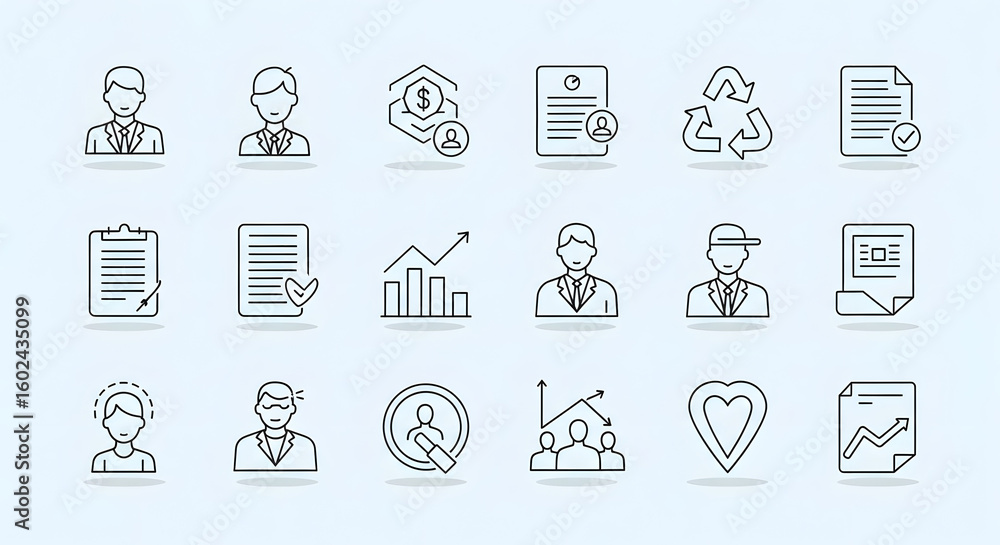Poster business icons on display: a visually appealing array of minimalist business icons, perfect for illu