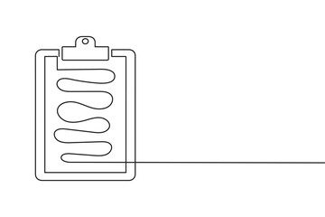 Clipboard with checklist icon in minimal one line art style on white background for planning concept