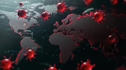Blood-soaked map of the world, symbolizing a global pandemic with widespread infections and deaths. - Powered by Adobe