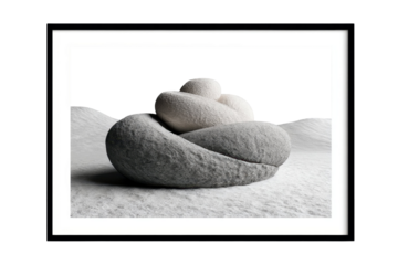Serene Zen Garden: Harmonious Stone Stack on a White Sand Landscape with transparent background