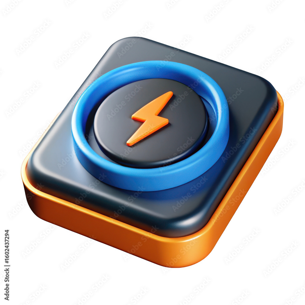 Poster 3d power button with lightning bolt icon isolated on transparent background