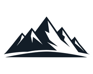  Black silhouette of mountains peaks landscape banner panorama illustration adventure travel icon vector for logo  icon vactor line art illustration, on white background.  