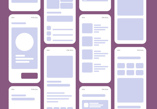 Digital Mobile Interface Wireframe in Blue Tones