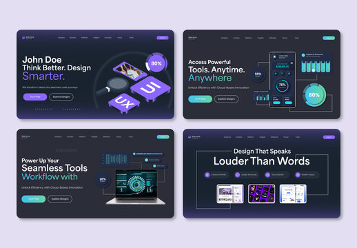 Modern SaaS And Tech Hero Section UI Kit 4 Layouts
