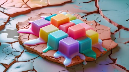 Colorful Surreal Product Mockup with Melting Textures and Vivid Hues

