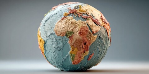 Detailed 3D Globe Model with Textured Earth, Embossed Topography, and Clear Continental Outlines