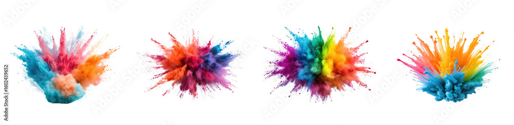 Poster dynamic splash of colorful paints set collection on isolated transparent png illustration for creati
