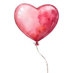 Watercolor Heart Shaped Balloon Illustration in Red and Pink on transparent background