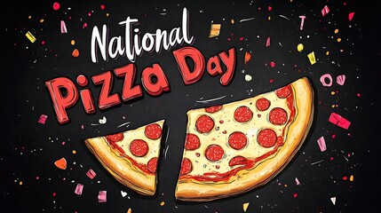 National pizza day pepperoni slice celebration on black background

