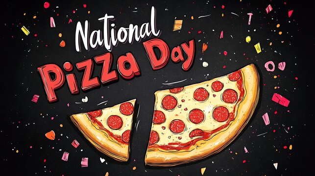 National pizza day pepperoni slice celebration on black background

 - Powered by Adobe