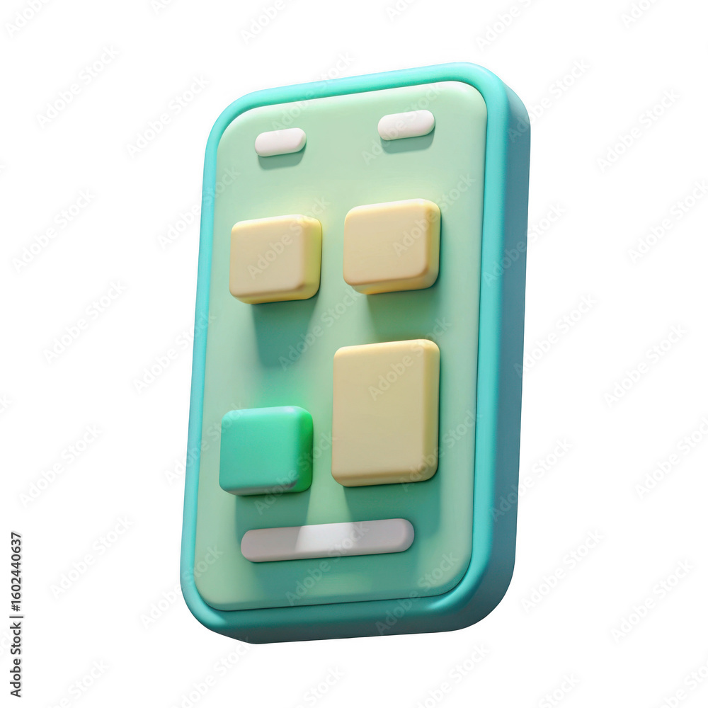 Poster 3d stylized smartphone with app icons isolated on transparent background