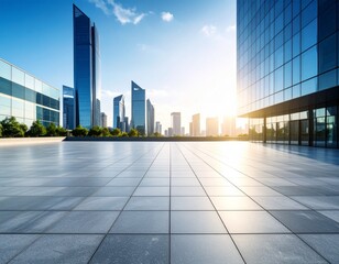 Modern sunset city with buildings