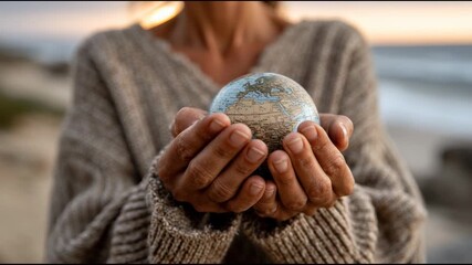 A Person Holding a Globe: Symbolizing Global Connectivity, Environmental Awareness, and Human Connection in a Natural Setting