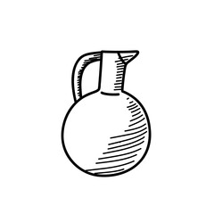A hand-drawn jug showcases a rounded body and a curved handle, emphasizing its classic design. This artwork captures the essence of functional pottery, ideal for any artistic display.