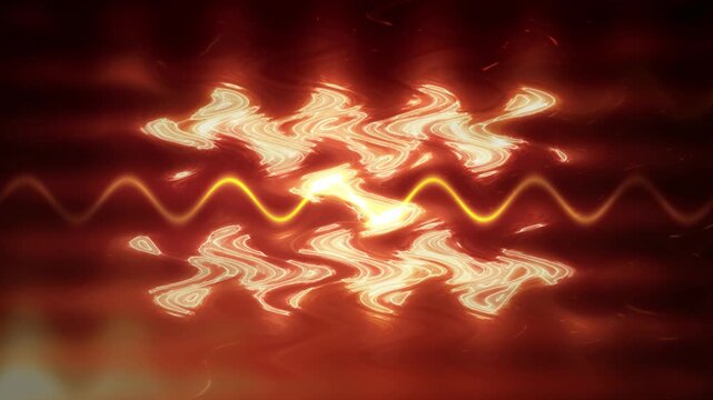 Fiery symbols with line sparkle watercolor water puddle wavy abstract composition.